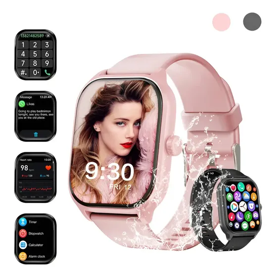 Relógio Smartwatch X8 Rosa, Bluetooth, para Android e iOS, com 2 Pulseiras