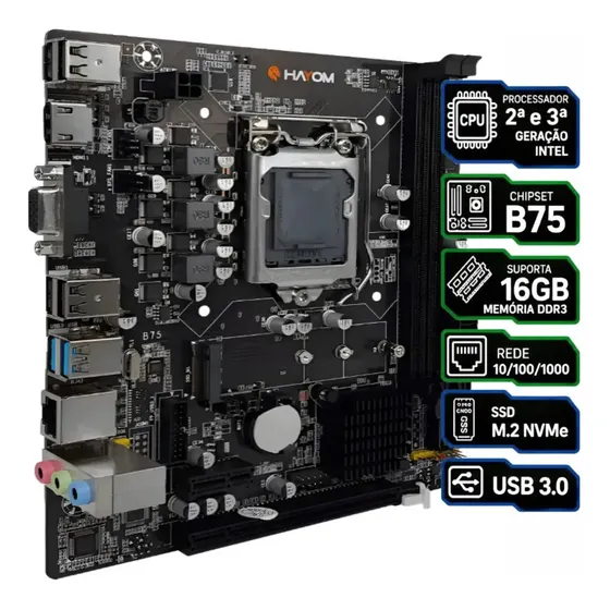 Placa Mãe B75 Ddr3 M.2 Nvme Gamer Usb 3.0 1155 I3 I5 I7 Até 16gb Preto