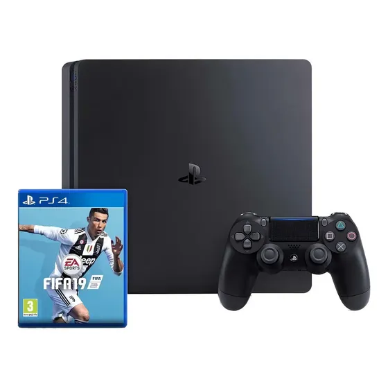 Sony PlayStation 4 Slim 500GB FIFA 19 Bundle cor preto-azeviche 2016 Sony PlayStation 4 Slim 500GB FIFA 19 Bundle cor preto-azeviche 2016