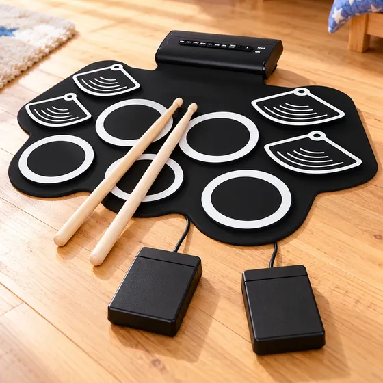 Bateria Eletrônica Portátil Infantil Roll Up 9 Pads Baquetas