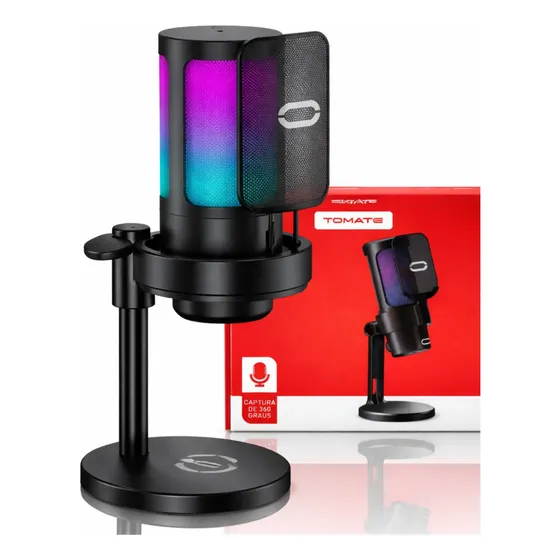 Microfone Gamer Rgb Usb Para Pc Streaming Podcast