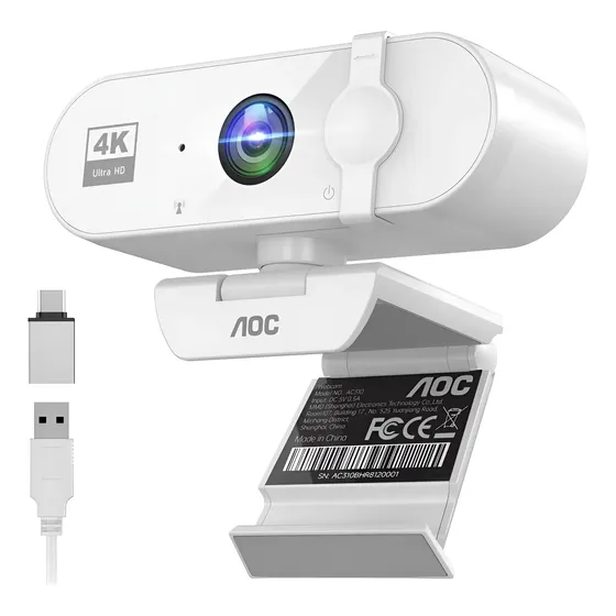 Webcam Aoc 4k Para Pc, Câmera De Streaming Com Branco
