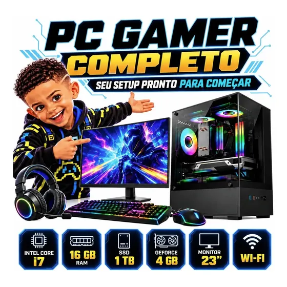 Pc Gamer Completo I7 16gb Ssd1tb Geforce 4gb Monitor 23 Wifi
