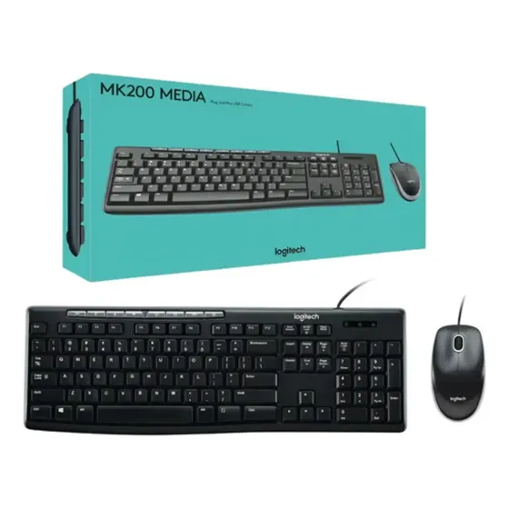 Kit Teclado Mouse Logitech Mk200 Usb Com Fio Original