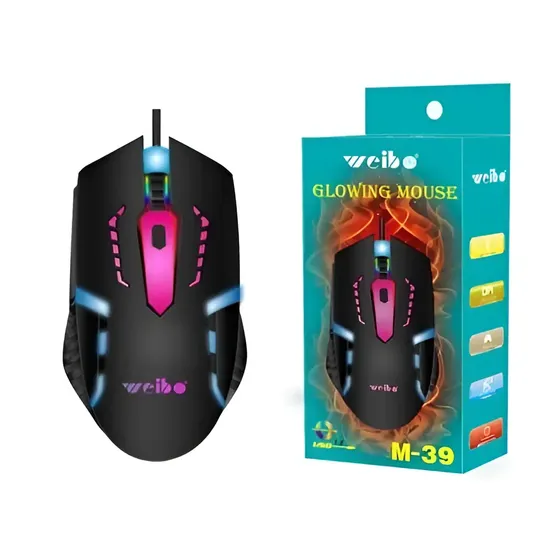 Mouse Gamer Com Fio Weibo M-39 Preto Óptico 3200dpi Ergonômico