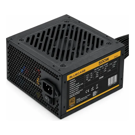 Fonte Real 500w 80plus Preto Bivolt Pfc Ativo Bluecase