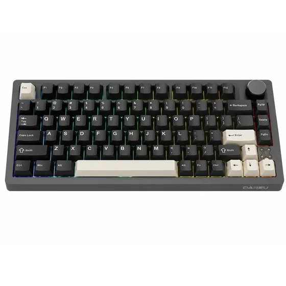 Teclado Mecânico Gamer Sem Fio Tri Mode Gasket Hot Swapp 75% Led Rgb Switch Pegasus Dareu Flex 75 Preto e Cinza