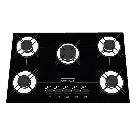Cooktop 5 Bocas Ultra Chama Preto Trempe Aramada Bivolt Chamalux