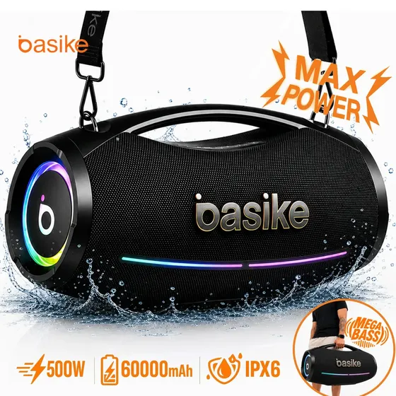 Boombox Basike Grande Party 500W, Caixa de Som Bluetooth com Graves Forte e RGB, para Festa