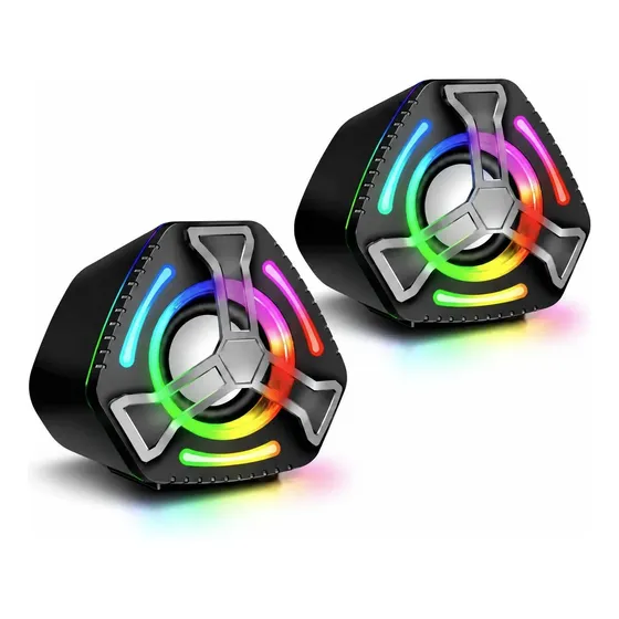 Caixa De Som Gamer Para Computador Usb P2 Com Luz Rgb