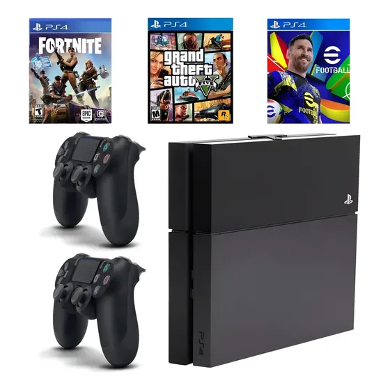 Sony Playstation 4 500gb Cor Preto Onyx + Jogos+ 2 Controles (Recondicionado)