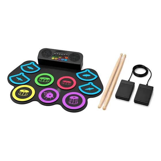 Bateria Eletrônica Portátil 9 Pads Pedais Baquetas 1800mah