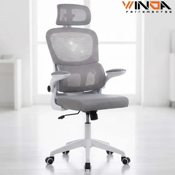 Cadeira Giratória Ergonômica para Escritório e Computador, Cadeira para Computador com Encosto Mesh Respirável, Apoio Lombar Adaptável, Apoio de Cabeça Ajustável WINDA