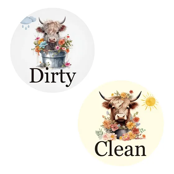 Pacote Com 2 Ímãs Para Lava-louças Highland Cow Clean Dirty