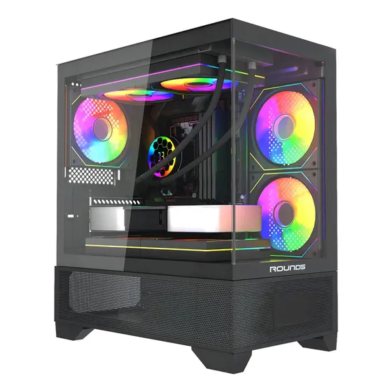 Gabinete Gamer M-ATX Round 5 Draven Vidro Temperado Preto