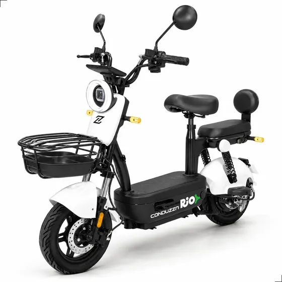 Bicicleta Elétrica Conduzza Rio 800w Autopropelido com Bateria de Lítio Removível, Freio Hidráulico e Farol LED - Moto Elétrica Scooter Branca