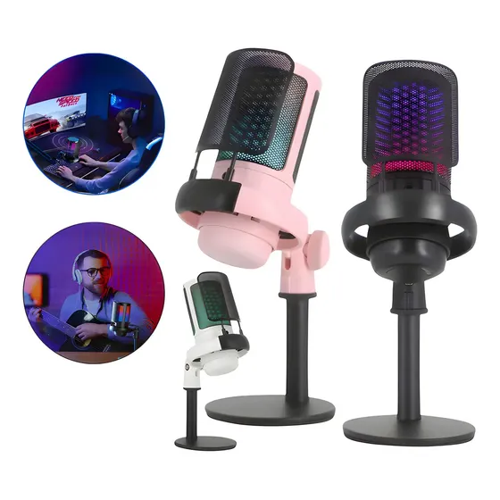 Microfone Condensador Gamer Rgb Usb Profissional De Mesa Pc Microfone Condensador Gamer Rgb Usb Profissional De Mesa Pc
