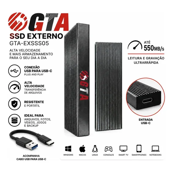 Ssd Hd Externo M.2 Nvme 512gb Tipo C Notebook Pc Celular