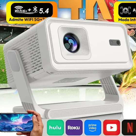 Projetor Portátil BX12 A1B Inteligente com Android 14, Wi-Fi 6 e Bluetooth 5.4