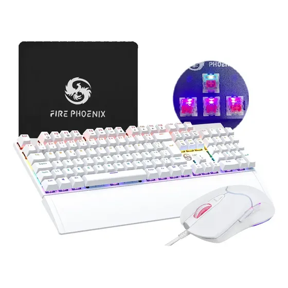 Kit Teclado Mouse Mecânico Abnt2 Gamer Rgb Switch Red Bk-06