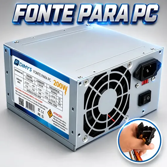 Fonte de Alimentação ATX 200W Pc Computador Bivolt Silenciosa Dimys Bath Home