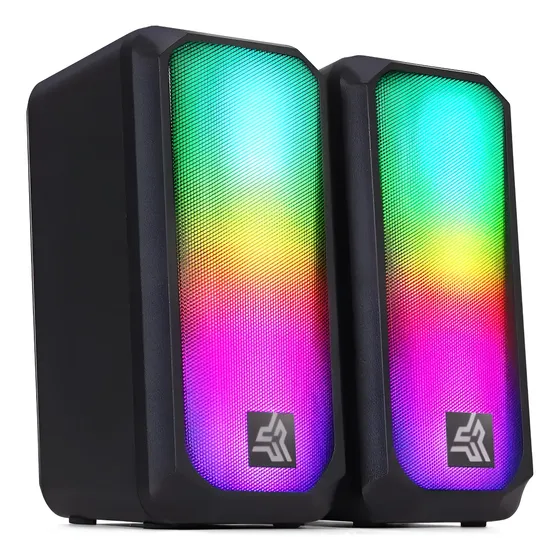 Caixa De Som Gamer 10w Rms Rgb Usb P2 Pc Notebook Tv 8 Leds