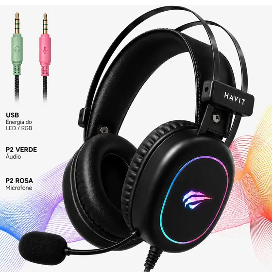 Headset Fone Gamer Havit H2016d Rgb 50mm Microfone P2 Usb Pc