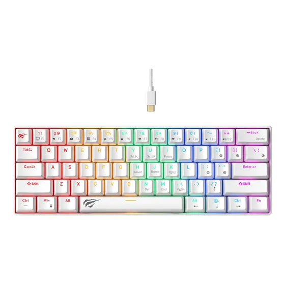 Teclado mecânico para jogos Havit KB903l 60% Usb C Switch vermelho e branco Idioma do teclado inglês EUA Teclado mecânico para jogos Havit KB903l 60% Usb C Switch vermelho e branco Idioma do teclado inglês EUA