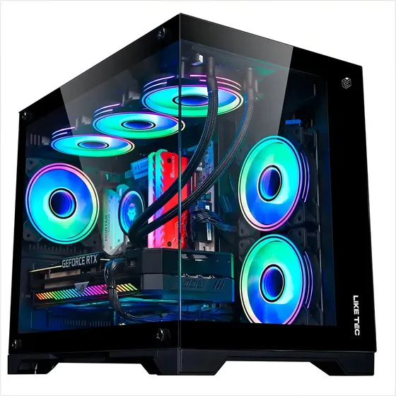 Gabinete Gamer Mid Tower Liketec Mad Rock Preto com 4 Fans ARGB