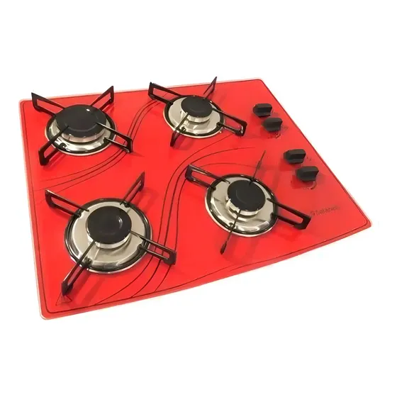 Fogão Cooktop Safanelli 4 Bocas Vermelho Vidro Temperado Gás Automático