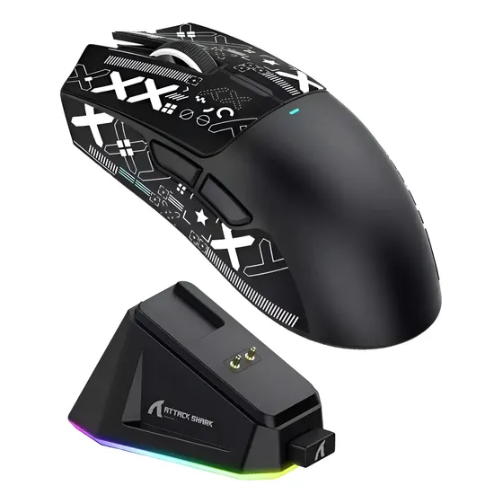 Mouse para jogos sem fio Rox Attack Shark X11 com base preta
