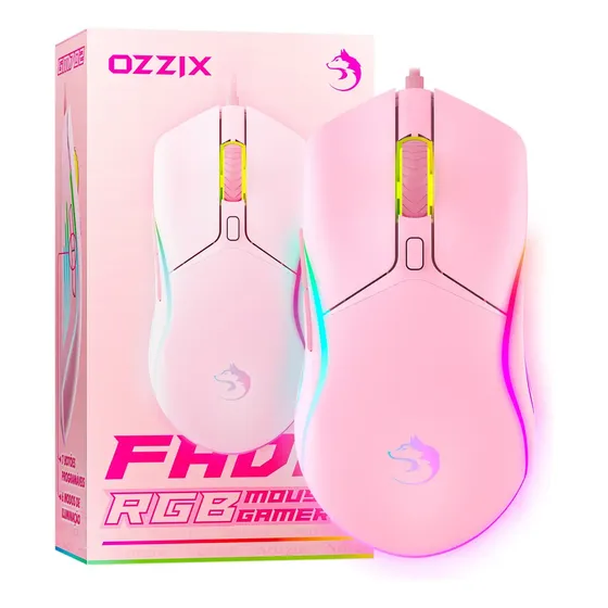 Mouse Gamer Ozzix Fade Pink RGB 8000 DPI 7 Botões Programáveis