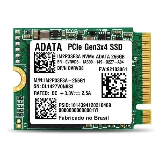 SSD NVMe ADATA 256GB PCIe Gen3x4 M.2 2230 para console - Excelente (Recondicionado)