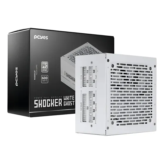 Fonte Full Modular Gamer Pcyes Shocker 600w White Ghost Bco