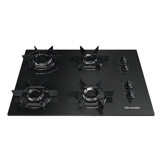 Cooktop 4 Bocas a Gás Mueller Mesa de Vidro Ultra Chama Mcg4bb Bivolt
