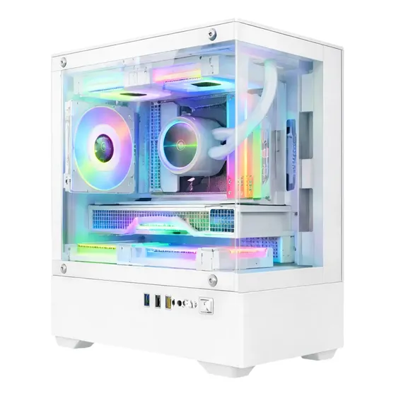 Gabinete Gamer Aquario C/3 Fans Rgb Lateral Vidro Brx Branco