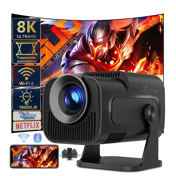 Smart Projetor Profissional Portátil Android11 1080P Wifi 16000lm Bluetooth 5.4 Rotação de 180° Correção automática de trapézio ...
