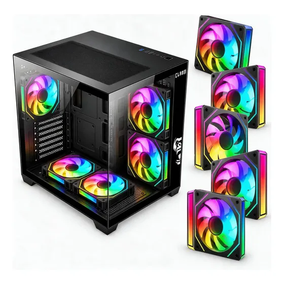 Gabinete Grodd Night Com Estrutura Em Aço E Vidro + 5 Fans