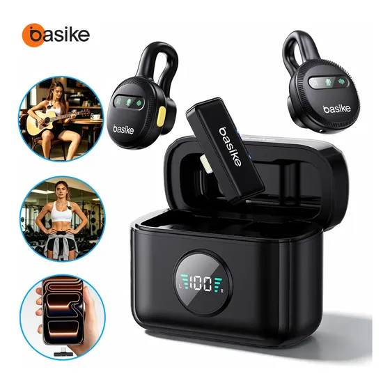 Microfone de Lapela Basike Sem Fio para iPhone e Android, com Redução de Ruído e Pack Duplo