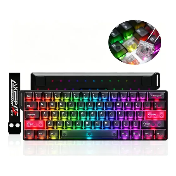 Teclado Gamer Magnético 8000hz Rapid Trigger 0,01mm 60% Hot Swap Switch Ice Blade Led Rgb Dareu Cool60 Preto Clear