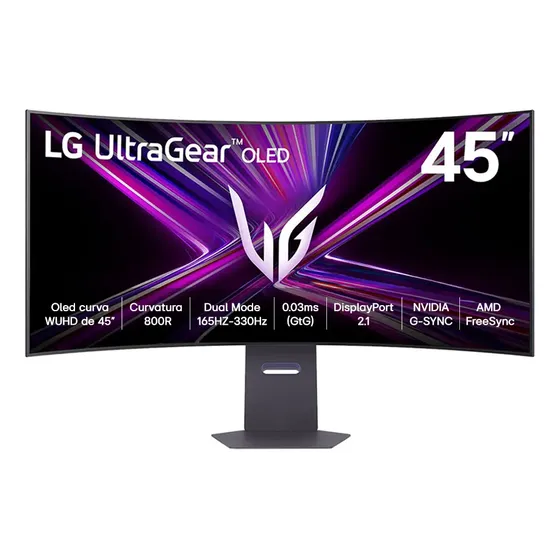Monitor LG OLED UltraGear 45",Dual-Mode 5K2K, 0,03ms (GtG), DisplayHDR True Black 400, NVIDIA G-SYNC, AMD FreeSync Premium Pro, Vesa, Preto- 45GX950A Monitor LG OLED UltraGear 45",Dual-Mode 5K2K, 0,03ms (GtG), DisplayHDR True Black 400, NVIDIA G-SYNC, AMD FreeSync Premium Pro, Vesa, Preto- 45GX950A