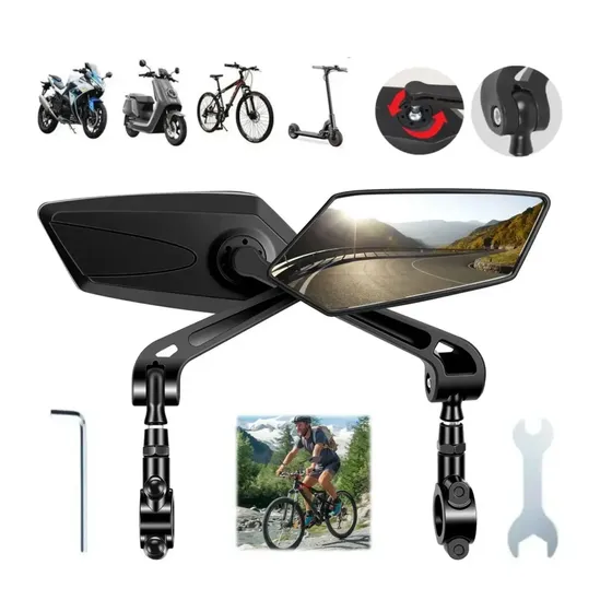 Par 2 Unidades Retrovisor para Bicicleta Elétrica, Scooter e Motocicleta, Espelho de Grande Visão Ajustável, Acessório de Segurança para Ciclismo MTB