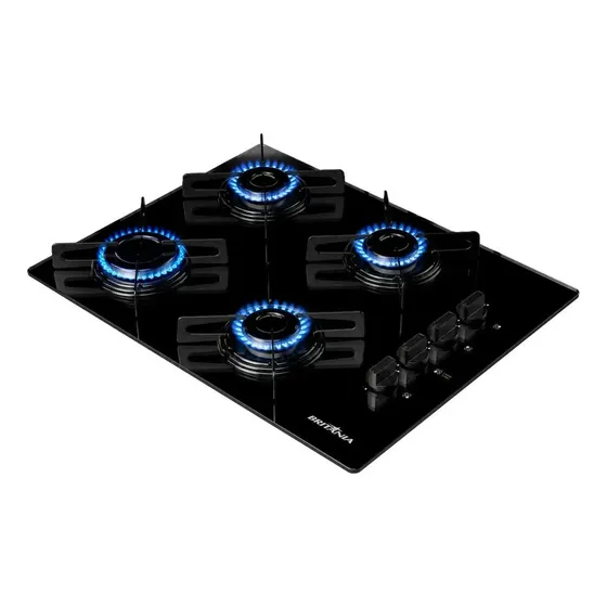 Cooktop Britânia 4 Bocas a Gás Vidro Preto Bivolt BCT04A