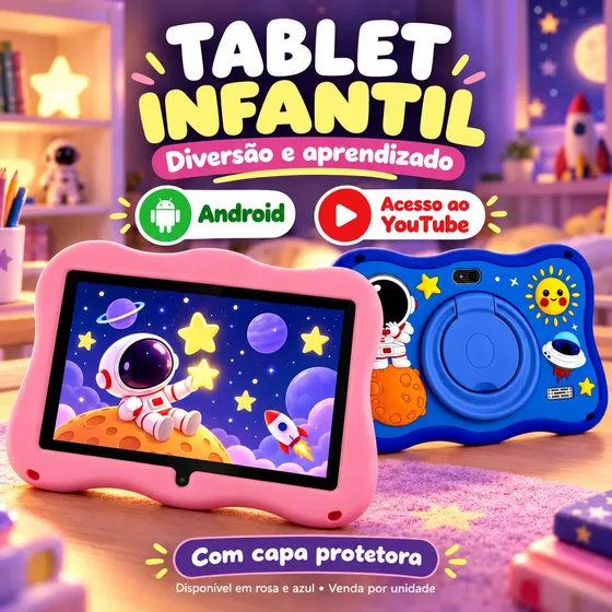 Tablet Infantil Android 7 Youtube Com Capa Protetora Brinde