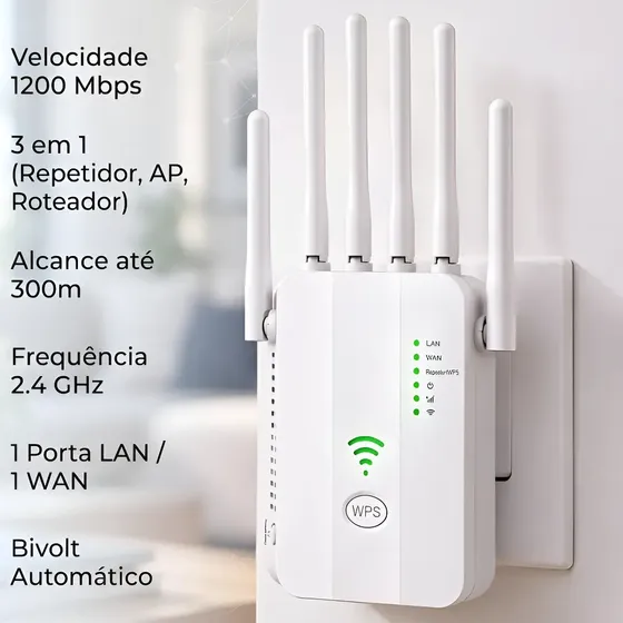 Repetidor De Sinal Roteador Wi-fi 6 Antenas 1200mbps Potente
