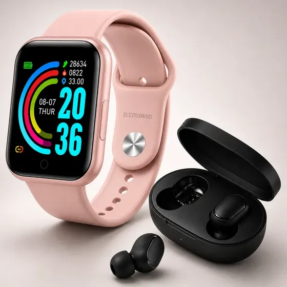 Smartwatch Relógio Inteligente Digital Eletromind Masculino Feminino Fone De Ouvido Sem Fio Bluetooth Rosa Smartwatch Relógio Inteligente Digital Eletromind Masculino Feminino Fone De Ouvido Sem Fio Bluetooth Rosa