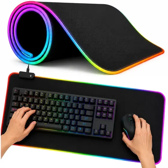 Mouse Pad Gamer Led Rgb 80x30cm 11 Modos de Iluminação Cores Led Profissional Cor Preto Multicontrol