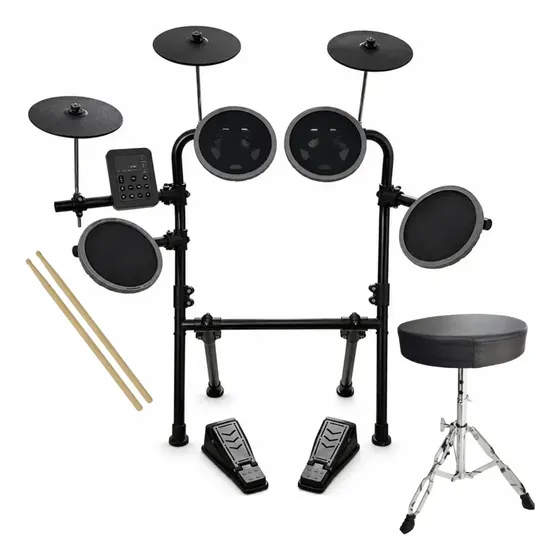 Bateria Eletrônica Spring 7 Peças 120 Sons Usb Midi + Banco