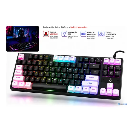 Teclado Mecânico Gamer Rgb Abnt2 Switch Vermelho Nexstore