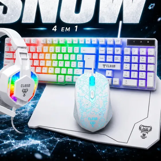 Kit Gamer Clanm Nightmare Snow Branco Abnt2 Rgb Mouse